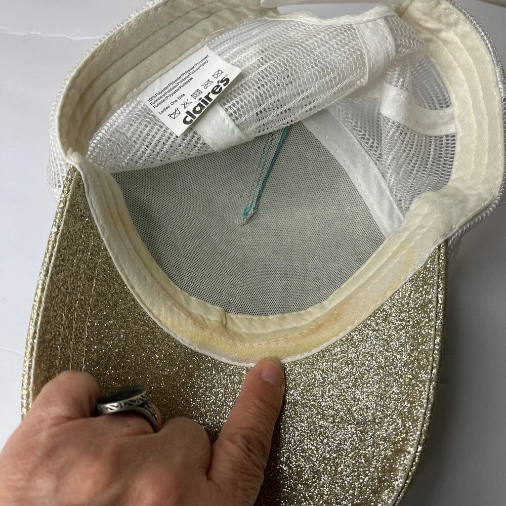 Claire's Glittery Green and Gold Happy Cap